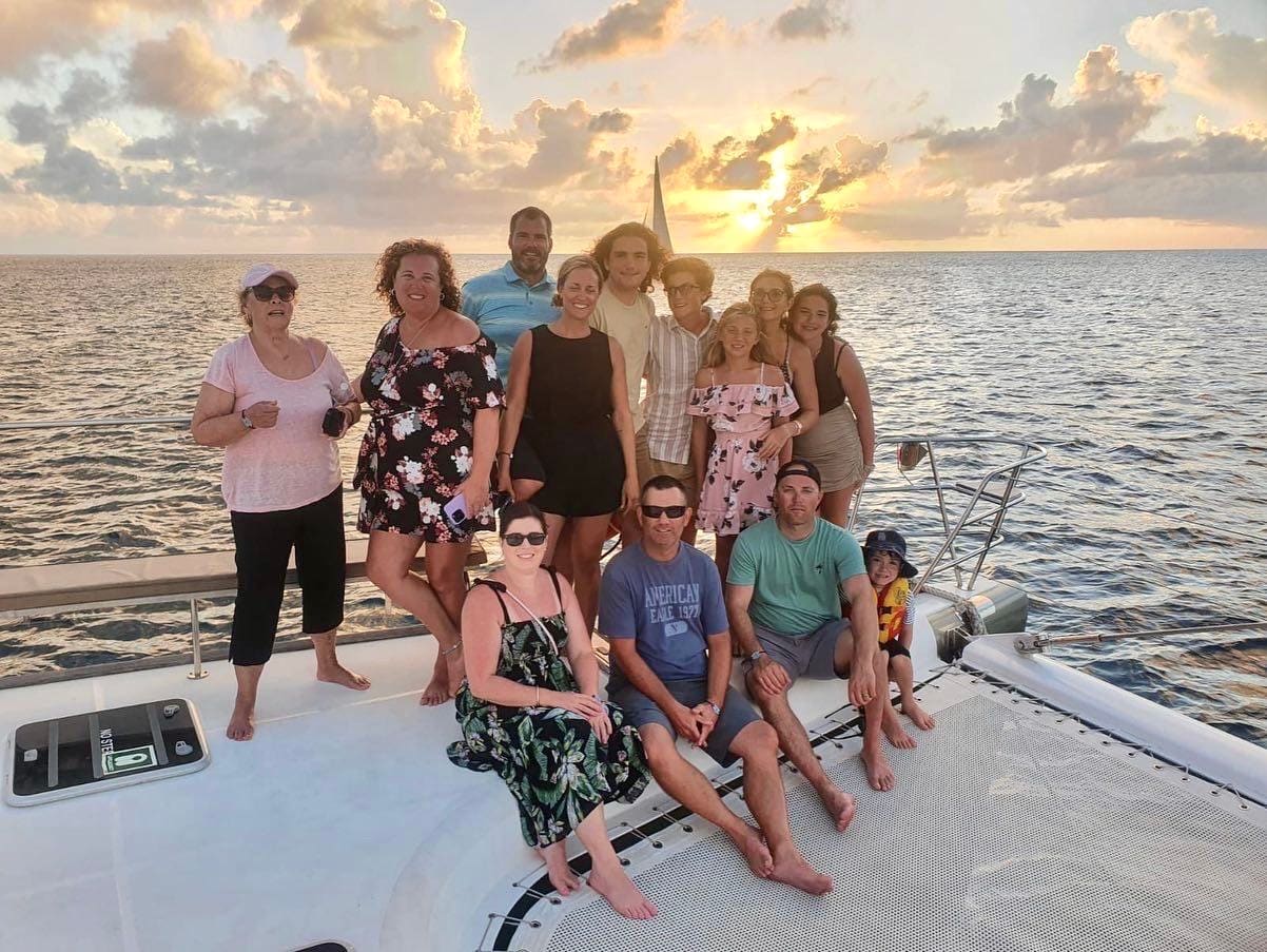 The Phoenix sailing into a fiery Caribbean sunset off St. Maarten